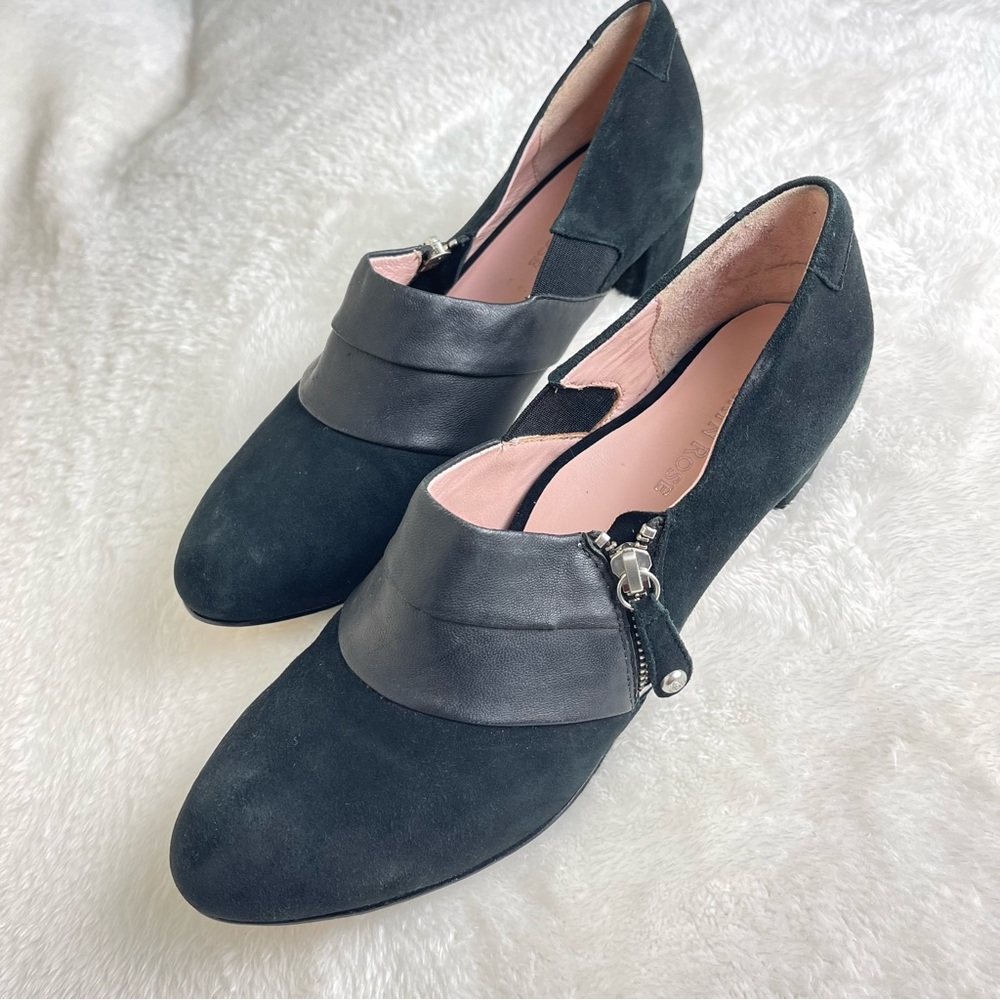 Taryn Rose Black Suede Shoes | Zip Up Bootie Low Heel Pumps | Size 9 - Picture 4 of 11